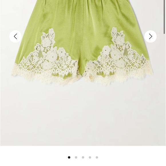 Doen Pants - Doen Lime Green Satin Shorts with Cream Lace Trim